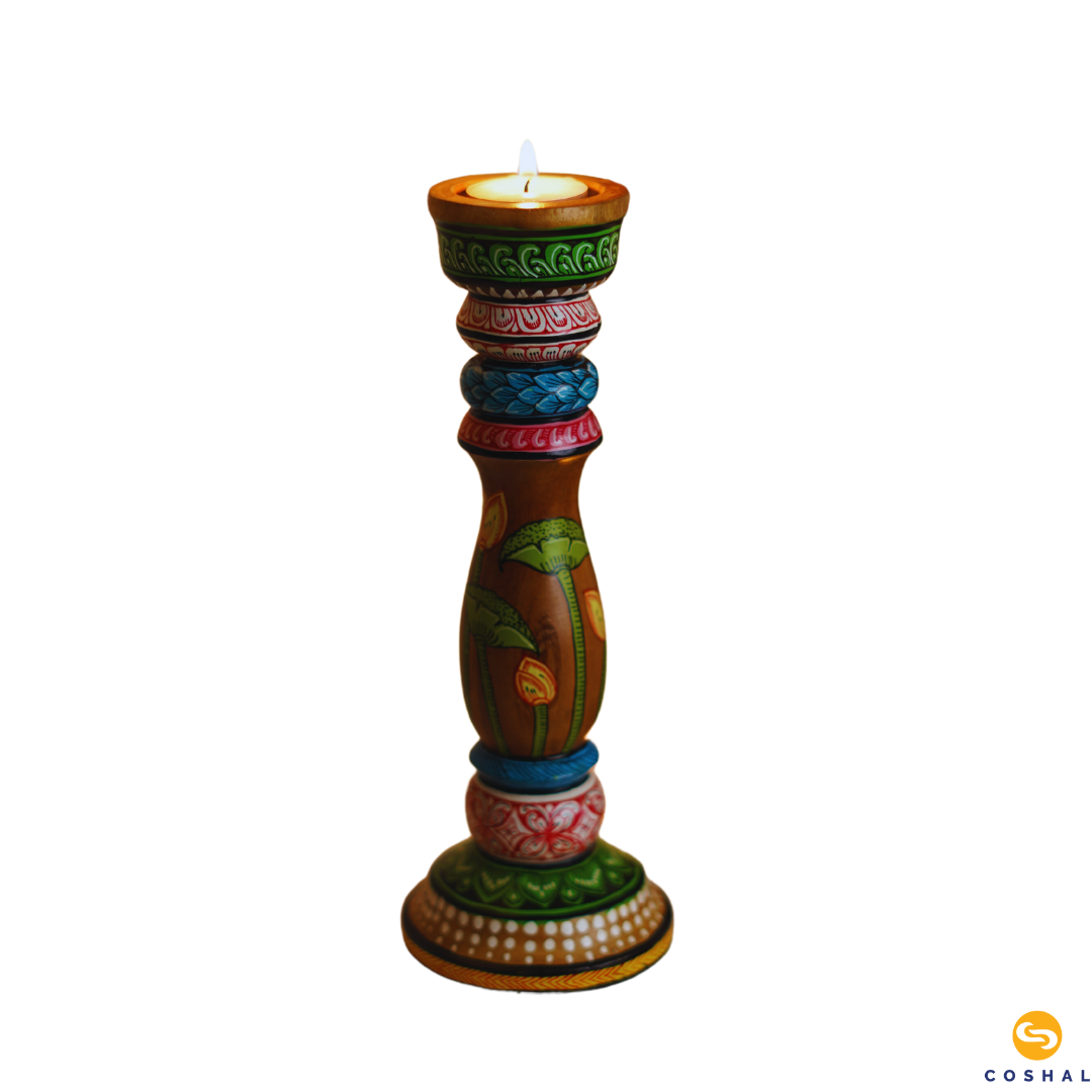 Pattachitra Wooden Candle Holder | Best for table decor | Coshal | OD72 3