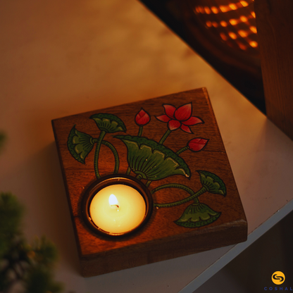 Pattachitra Wooden Handpainted Tea-light Holder | Best for table decor | Coshal | OD65 1