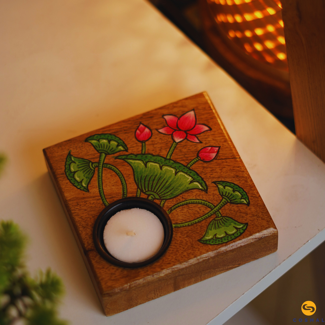 Pattachitra Wooden Handpainted Tea-light Holder | Best for table decor | Coshal | OD65 2