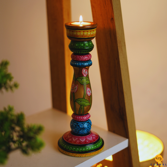 Pattachitra Wooden Round Candle Holder| Best for table decor | Coshal | OD71 1