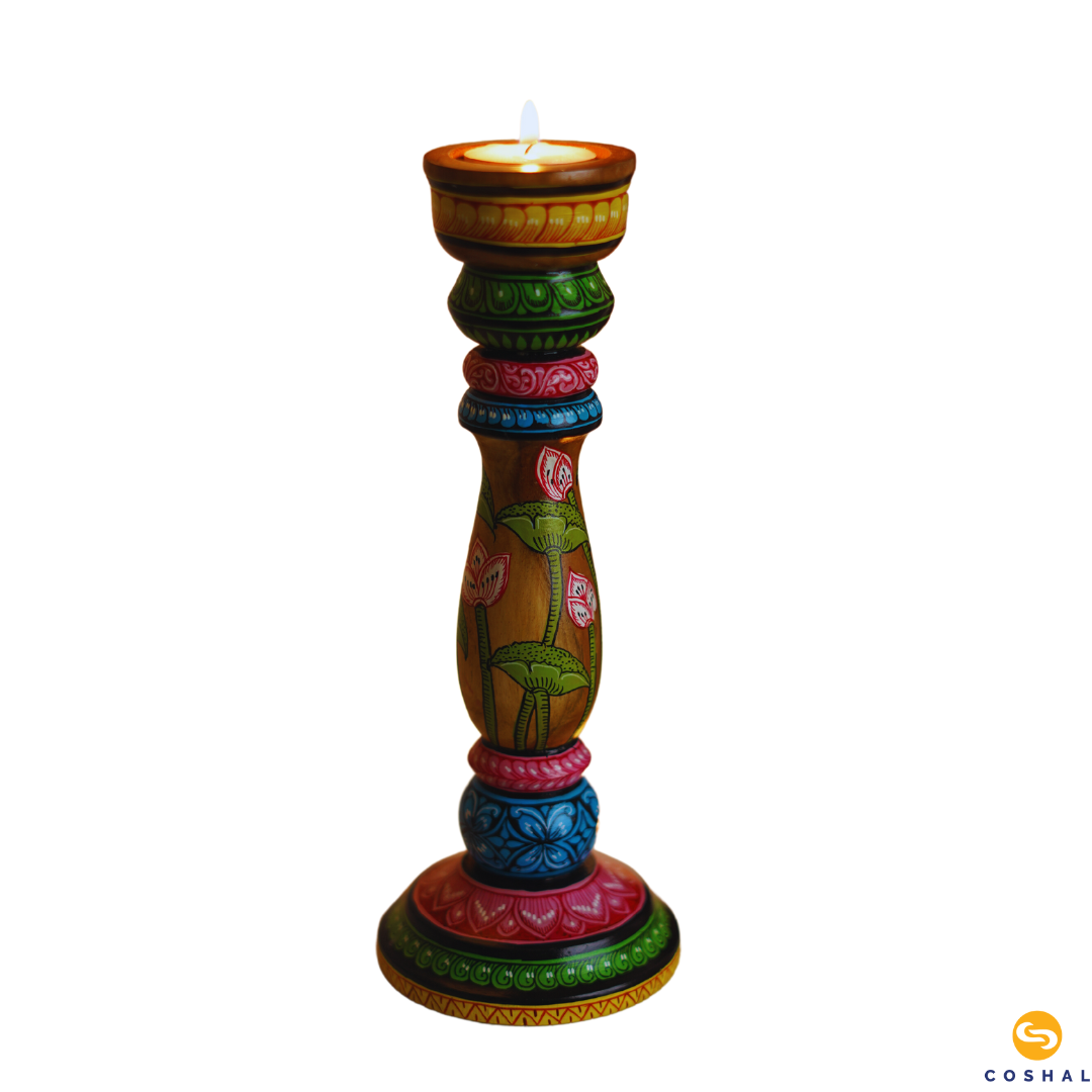 Pattachitra Wooden Round Candle Holder| Best for table decor | Coshal | OD71 3