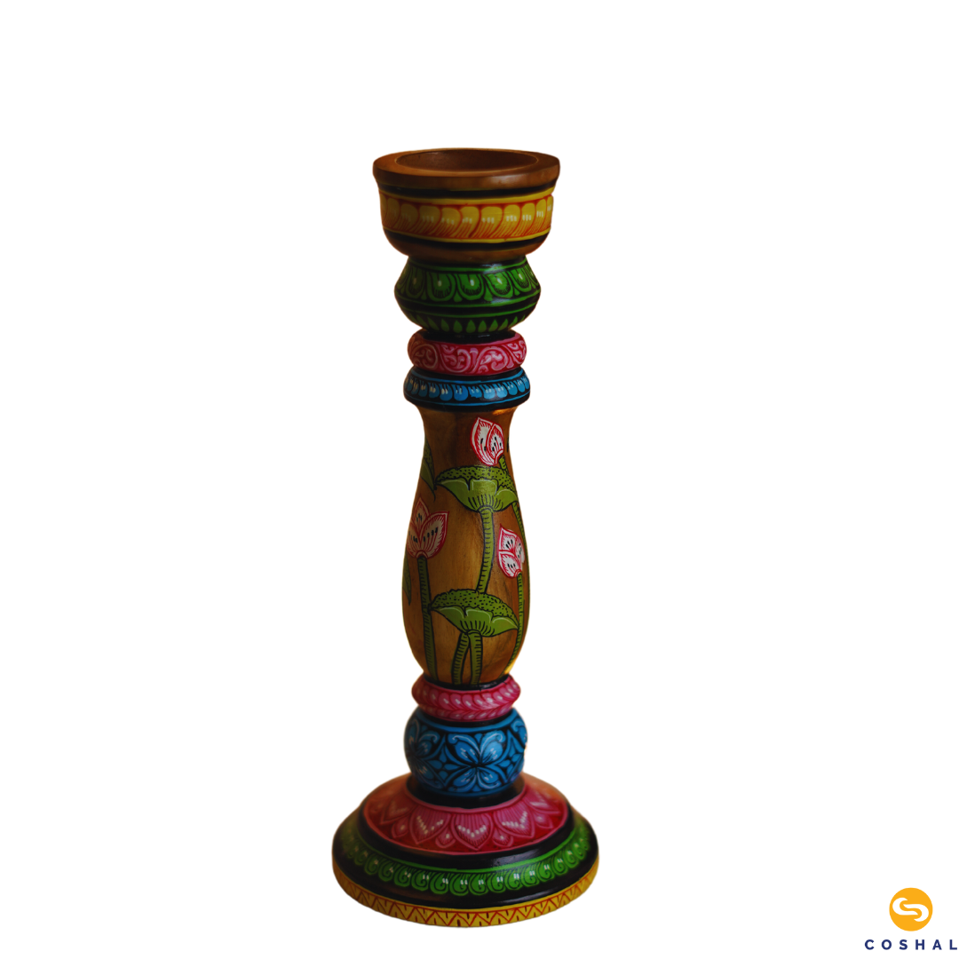 Pattachitra Wooden Round Candle Holder| Best for table decor | Coshal | OD71 4