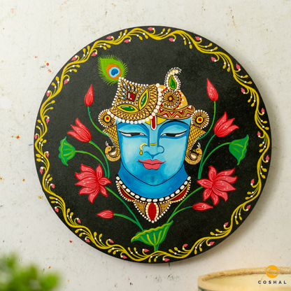 Shreenath Ji Pichwai Hand-Painted Wall Plate | Artistic Wall Decor for Home and Office Art from Rajasthan | Coshal | S12