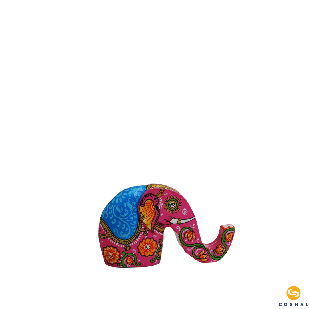 Table Elephant | Pink | Handpainted Wooden Pattachitra Art | Table Decor | Coshal | OD44 6
