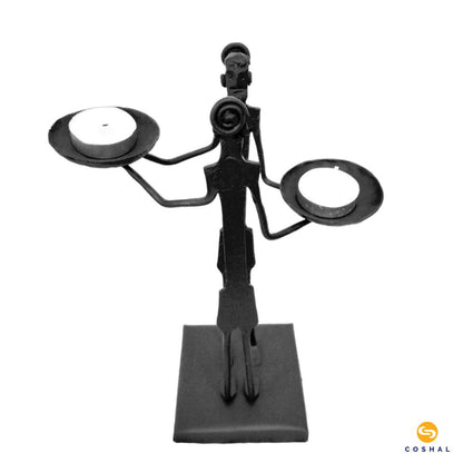 Tribal Couple Sandle Stand | Wrought Iron Tealight Candle Holder | Coshal | CI37 4