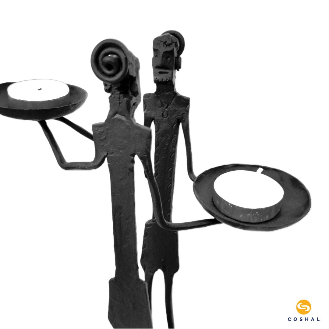 Tribal Couple Sandle Stand | Wrought Iron Tealight Candle Holder | Coshal | CI37 5
