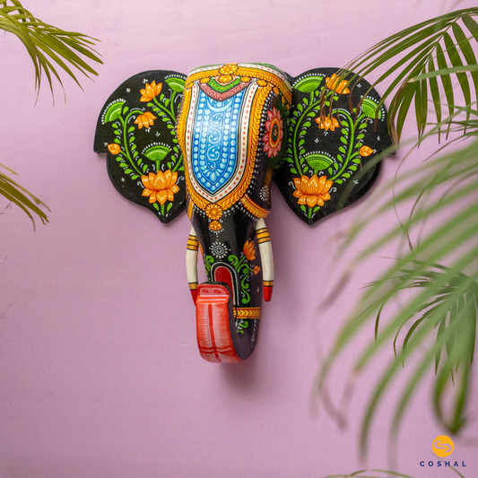 Wooden Handpainted Pattachitra Elephant Head | Coshal | OD82 2