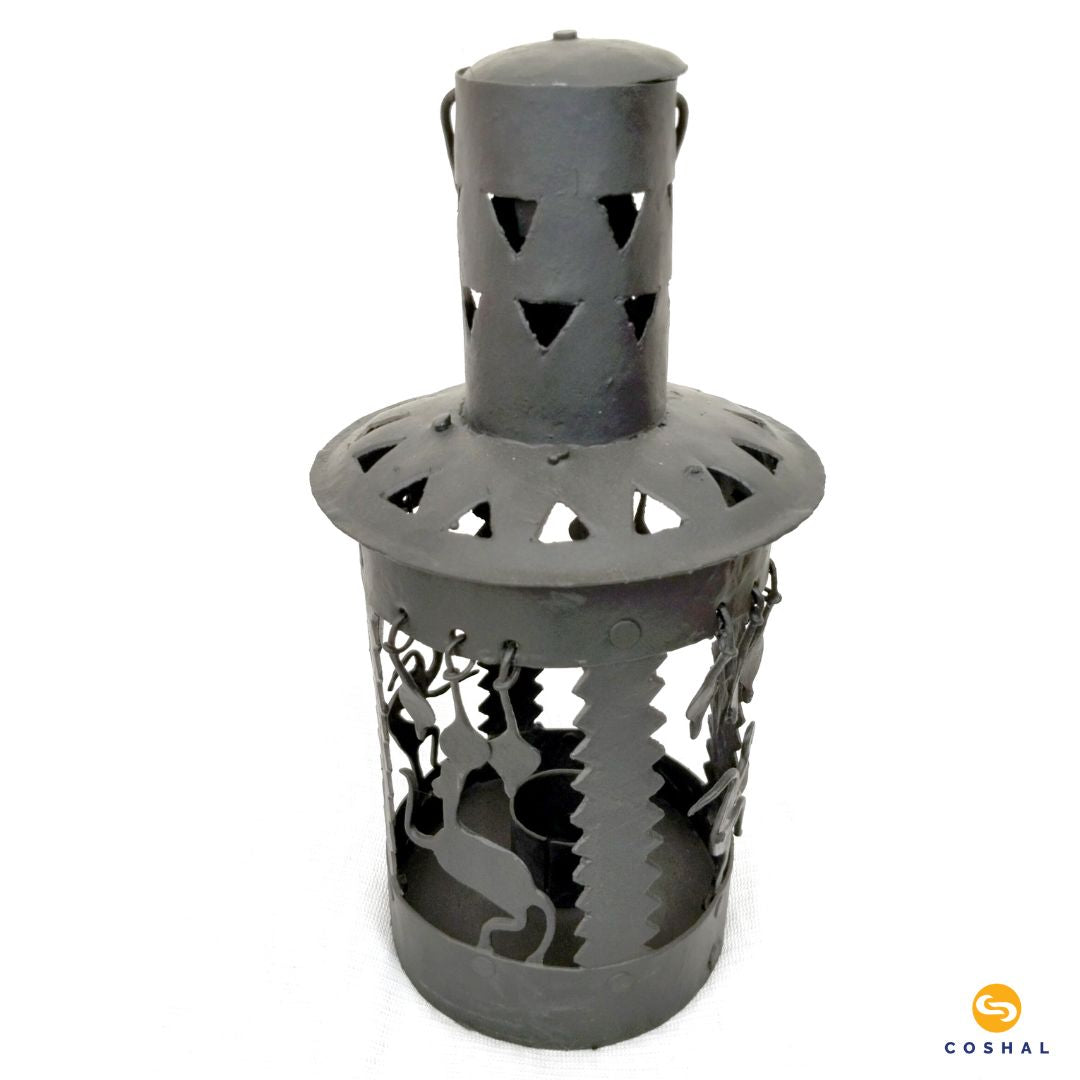 Wrought Iron Circular Lantern | Tribal Tealight Candle Holder | Coshal | CI33 4
