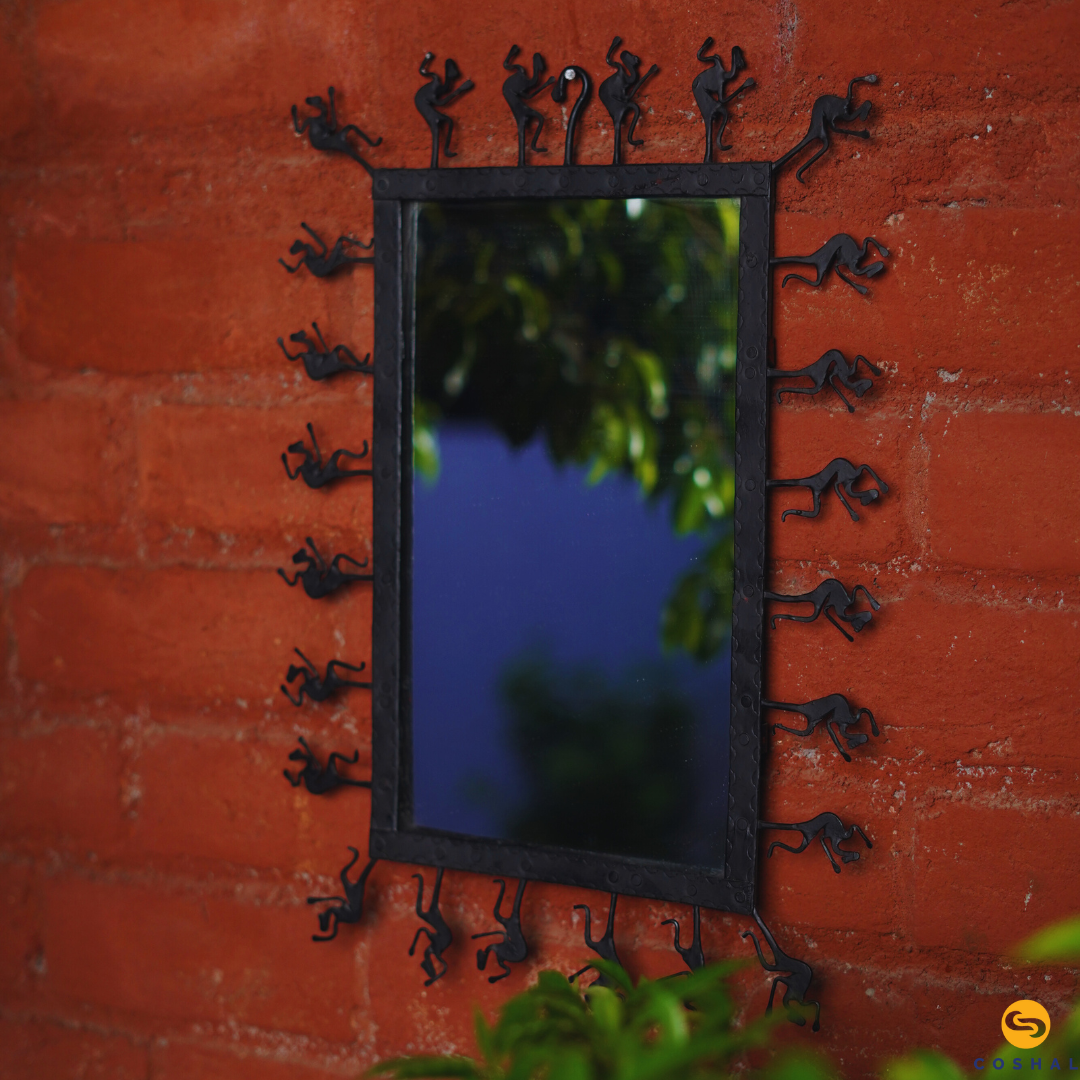 Wrought Iron Rectangle Tribal Mirror Frame | Mat Finish Wall Decor | Coshal | CI41 2