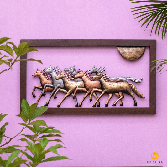 Wrought Iron Seven Horses Wall Frame | Wall Decor for Living Room | Coshal | WD07 1