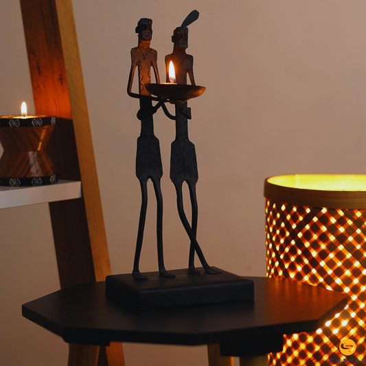 Wrought Iron Tribal Couple Candle Stand | Tribal Tealight Candle Holder | Coshal | CI36 1
