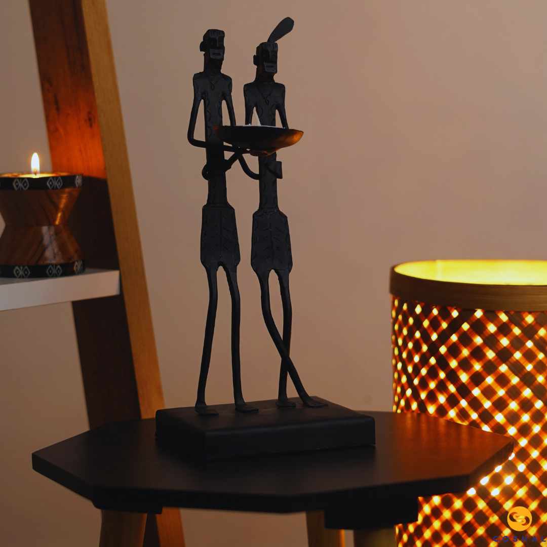 Wrought Iron Tribal Couple Candle Stand | Tribal Tealight Candle Holder | Coshal | CI36 2