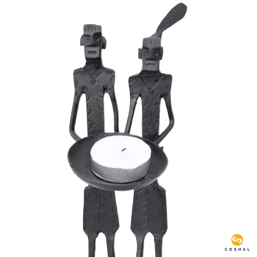 Wrought Iron Tribal Couple Candle Stand | Tribal Tealight Candle Holder | Coshal | CI36 4