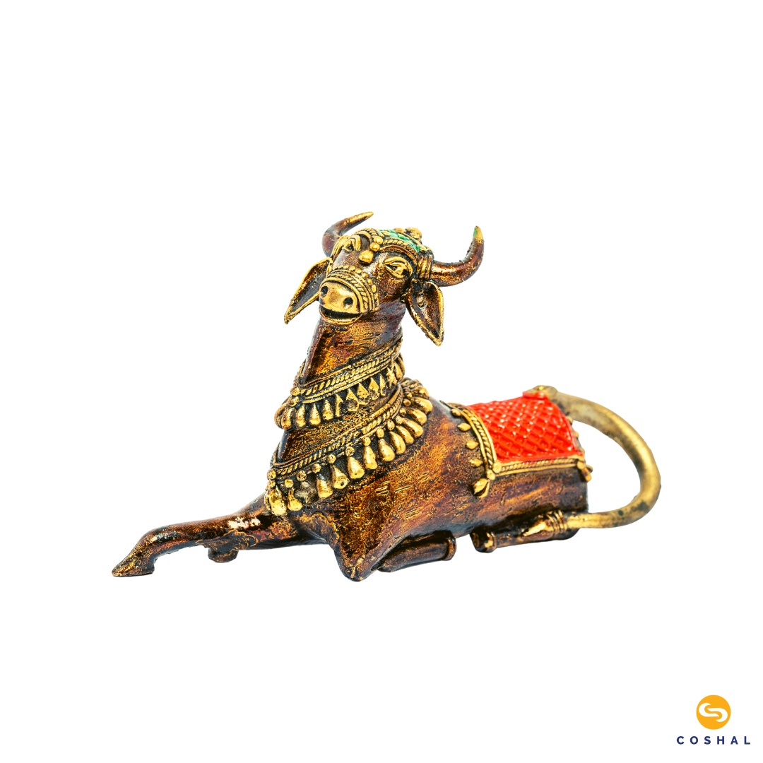 Brass Nandi Bulll Idol Statue | Dhokra auspicious Art | Bastar Dhokra Art | Vastu Room Decor | Coshal | CD26 5