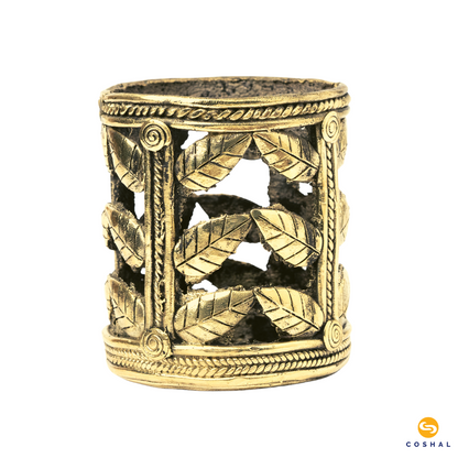 Brass Pen Stand | Dhokra Brass Art | Dhokra Art Leaf Shaped Design | Best for Homes and Offices | Coshal | CD09 3