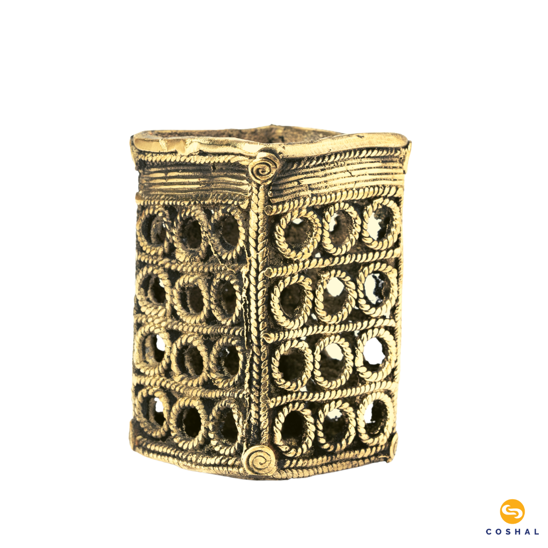 Dhokra Art Brass Pen Stand | Ring Shaped Design | Best for Homes and Offices | Coshal | CD08 3