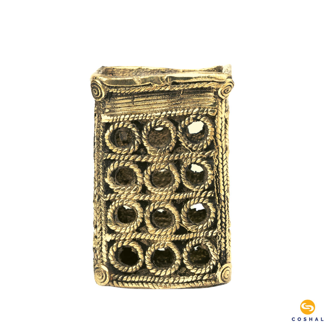 Dhokra Art Brass Pen Stand | Ring Shaped Design | Best for Homes and Offices | Coshal | CD08 4