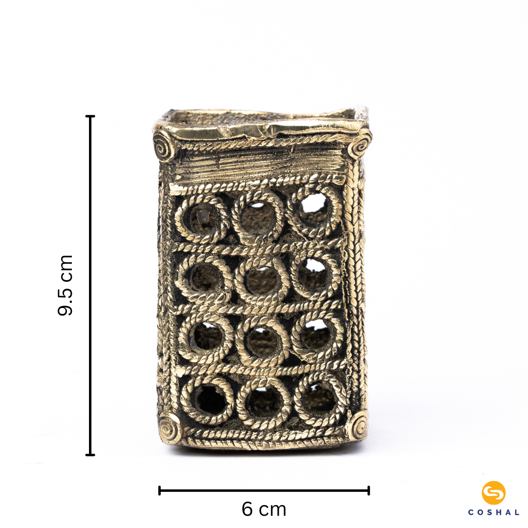 Dhokra Art Brass Pen Stand | Ring Shaped Design | Best for Homes and Offices | Coshal | CD08 5