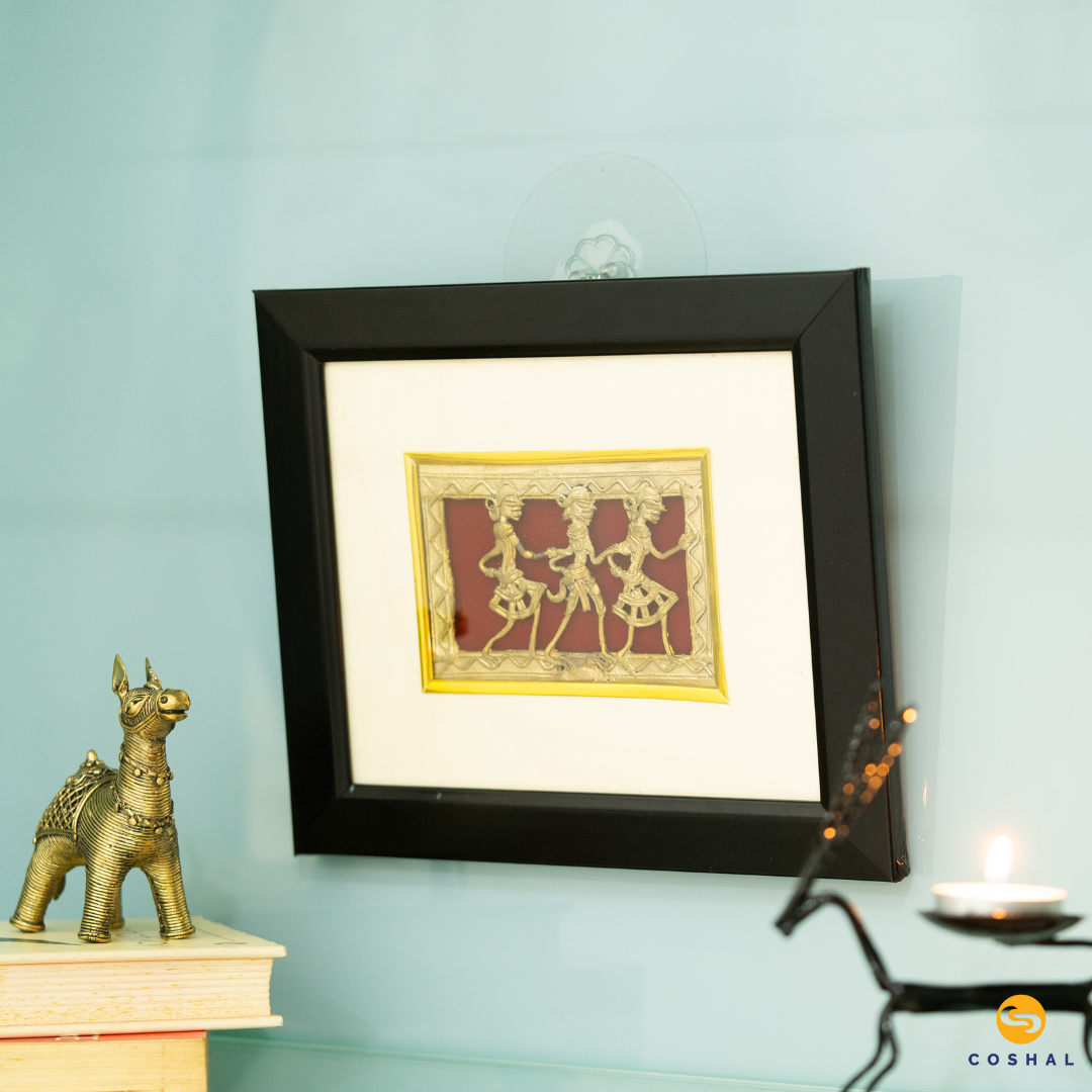 Dhokra Art Wall Frame | Dhokra Brass Art | Wall Decor Items | Brass Decor 10x8 inches | Coshal | CD38 1