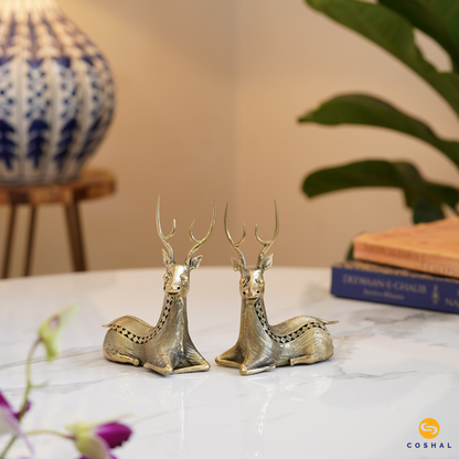Dhokra Brass Resting, Sitting Deer Pair for Home & Office Decor | Best kept as vastu showpeice | Coshal | CD03 3