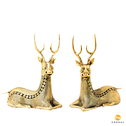 Dhokra Brass Resting, Sitting Deer Pair for Home & Office Decor | Best kept as vastu showpeice | Coshal | CD03 4
