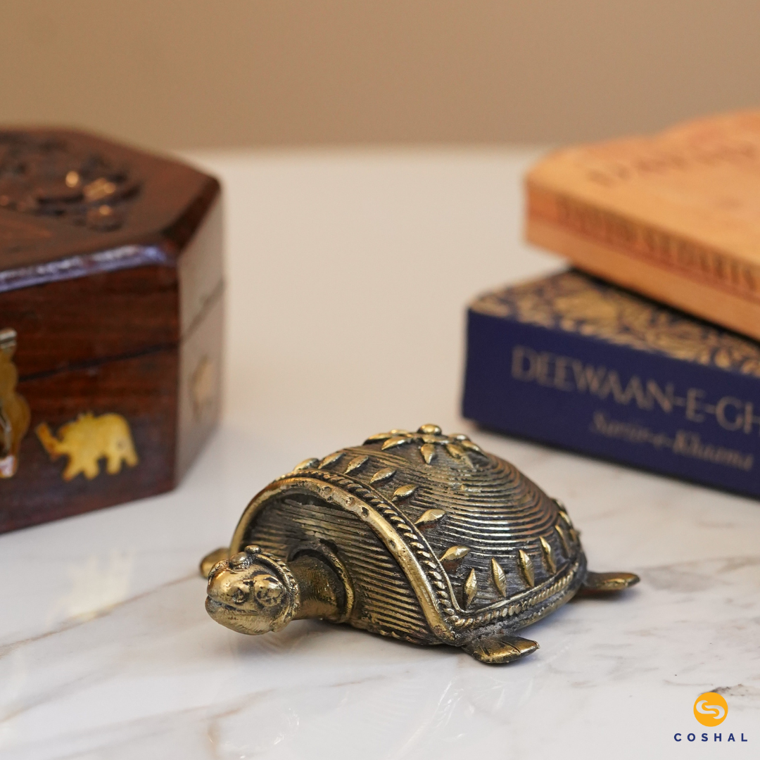 Handcrafted Brass Tortoise | Dhokra Brass Art | Best For attracting abundance | Coshal | CD10 1