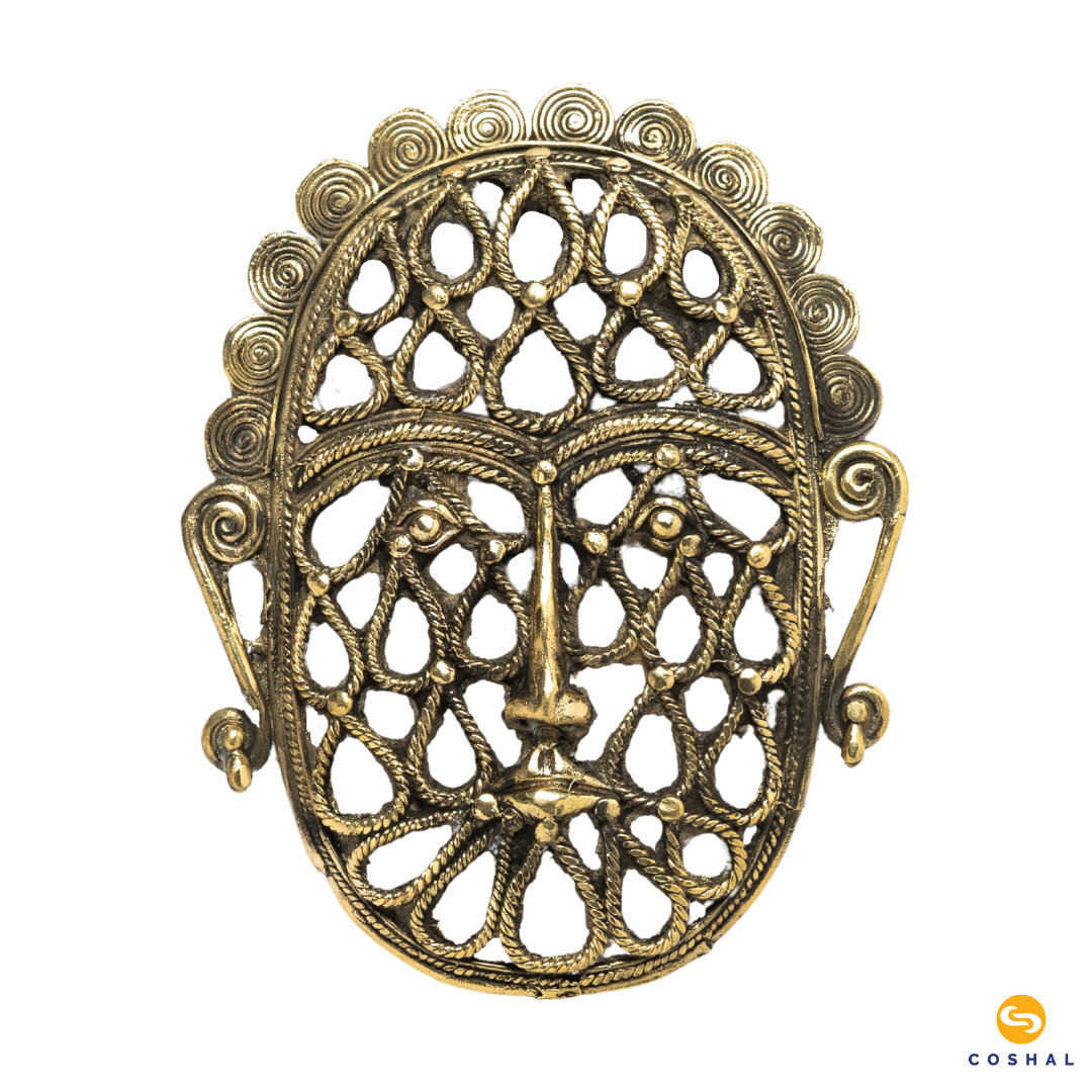 Metal Mask | Dhokra Brass Decor | Wall hanging Statue and Sculptures | Best for wall hanging | Coshal | CD18 2