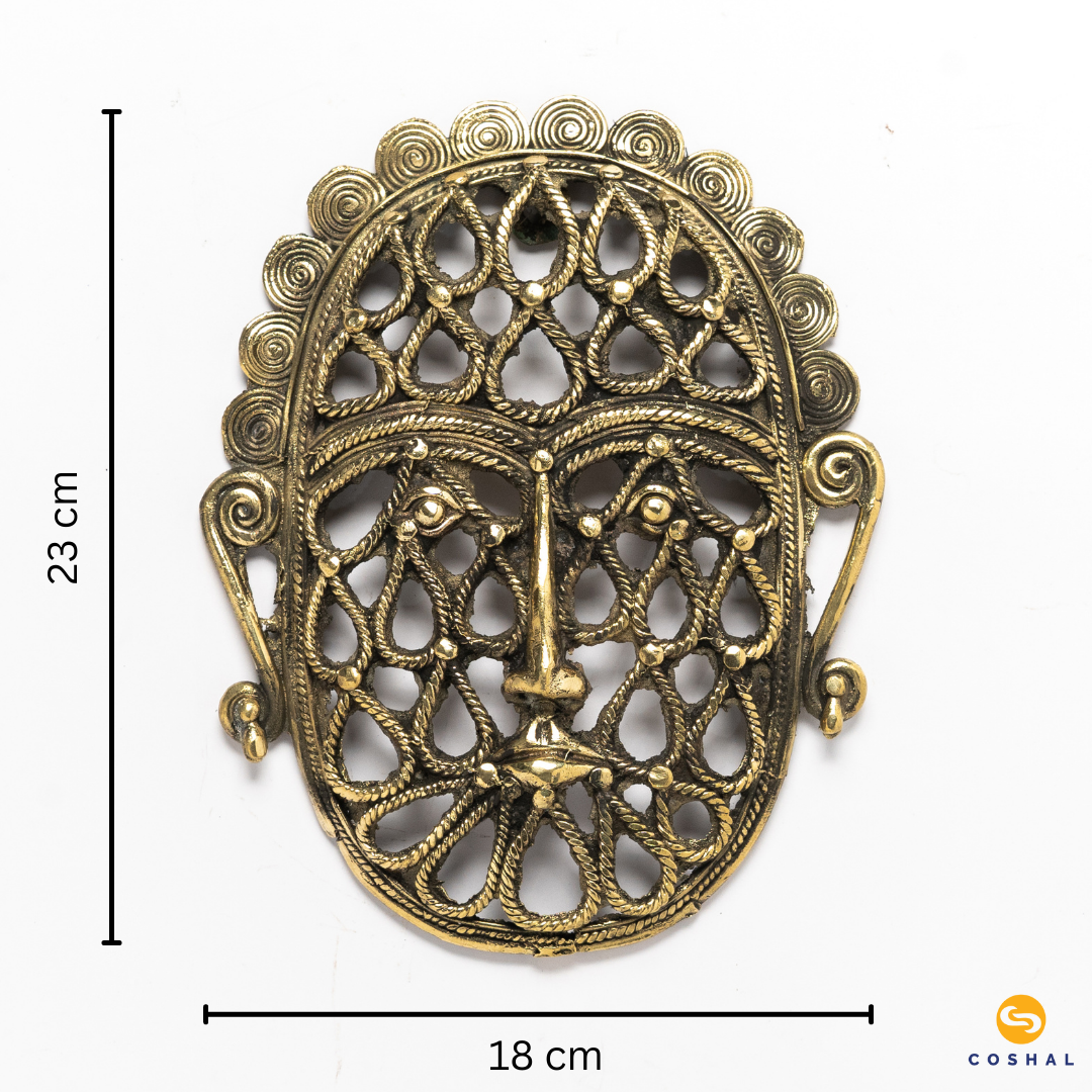 Metal Mask | Dhokra Brass Decor | Wall hanging Statue and Sculptures | Best for wall hanging | Coshal | CD18 3